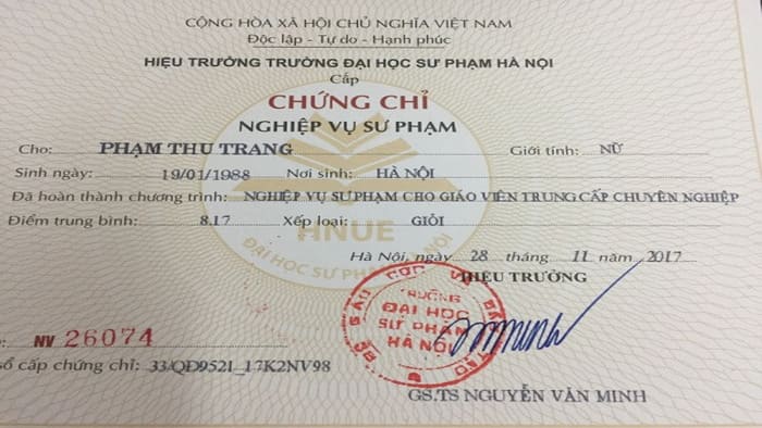 chứng chỉ nghiệp vụ sư phạm dạy trình độ cao đẳng trình độ trung cấp