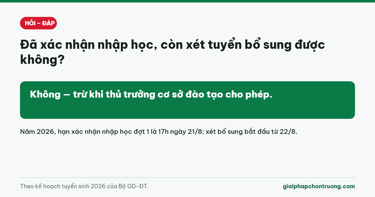 Đã xác nhận nhập học, còn xét tuyển bổ sung được không?