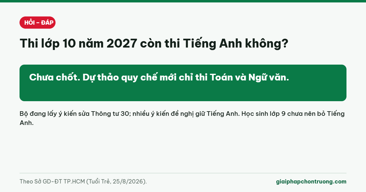 Thi lớp 10 năm 2027 còn thi Tiếng Anh không?