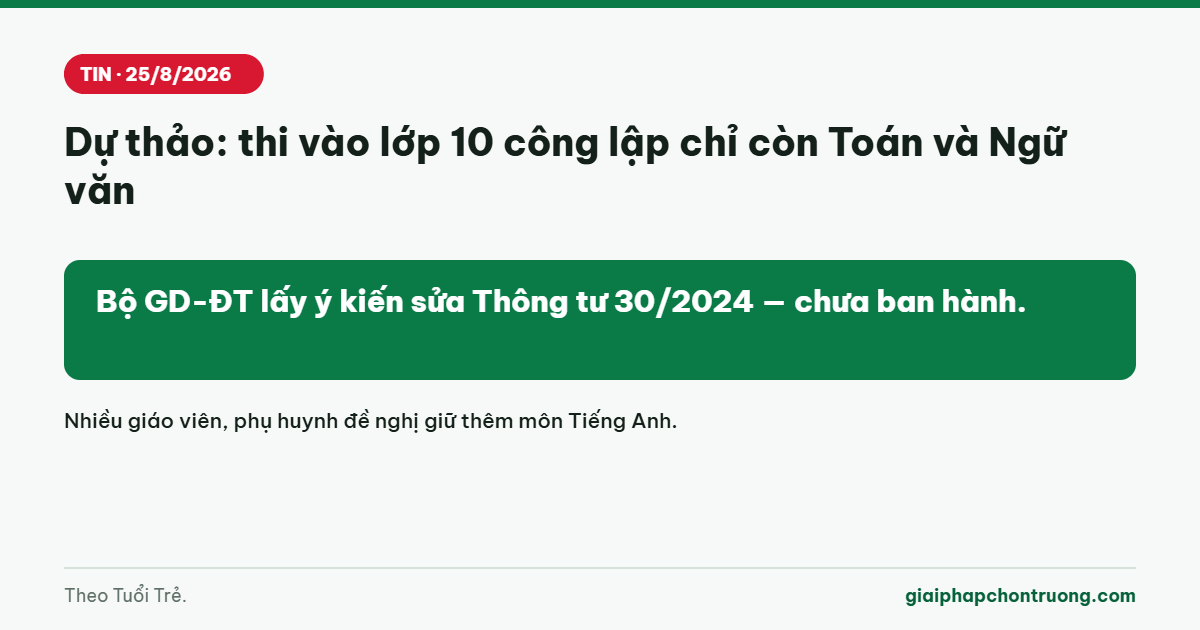 Dự thảo: thi vào lớp 10 công lập chỉ còn Toán và Ngữ văn