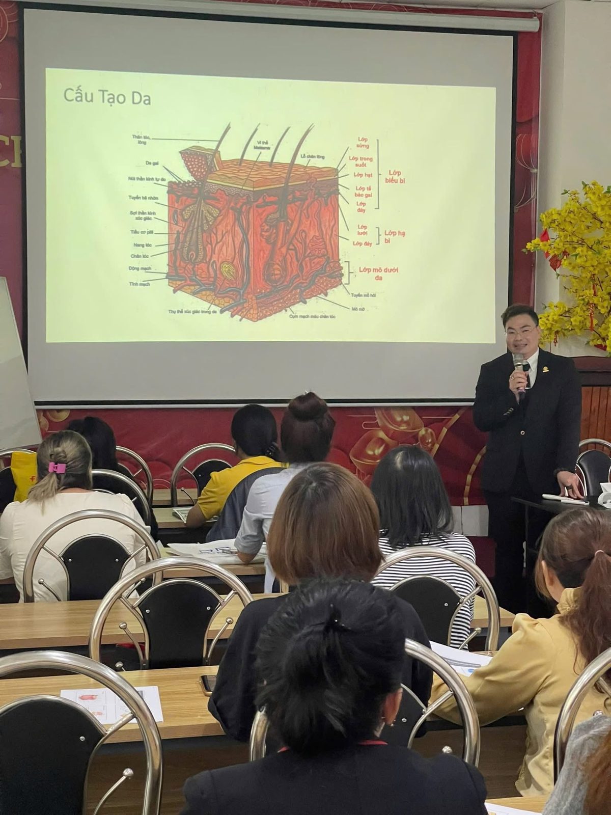 Giảng viên giảng bài về cấu tạo da